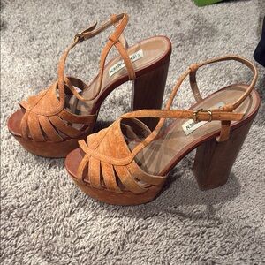 Steve Madden Orange Suede Platform Sandals with Wood-Effect Heel